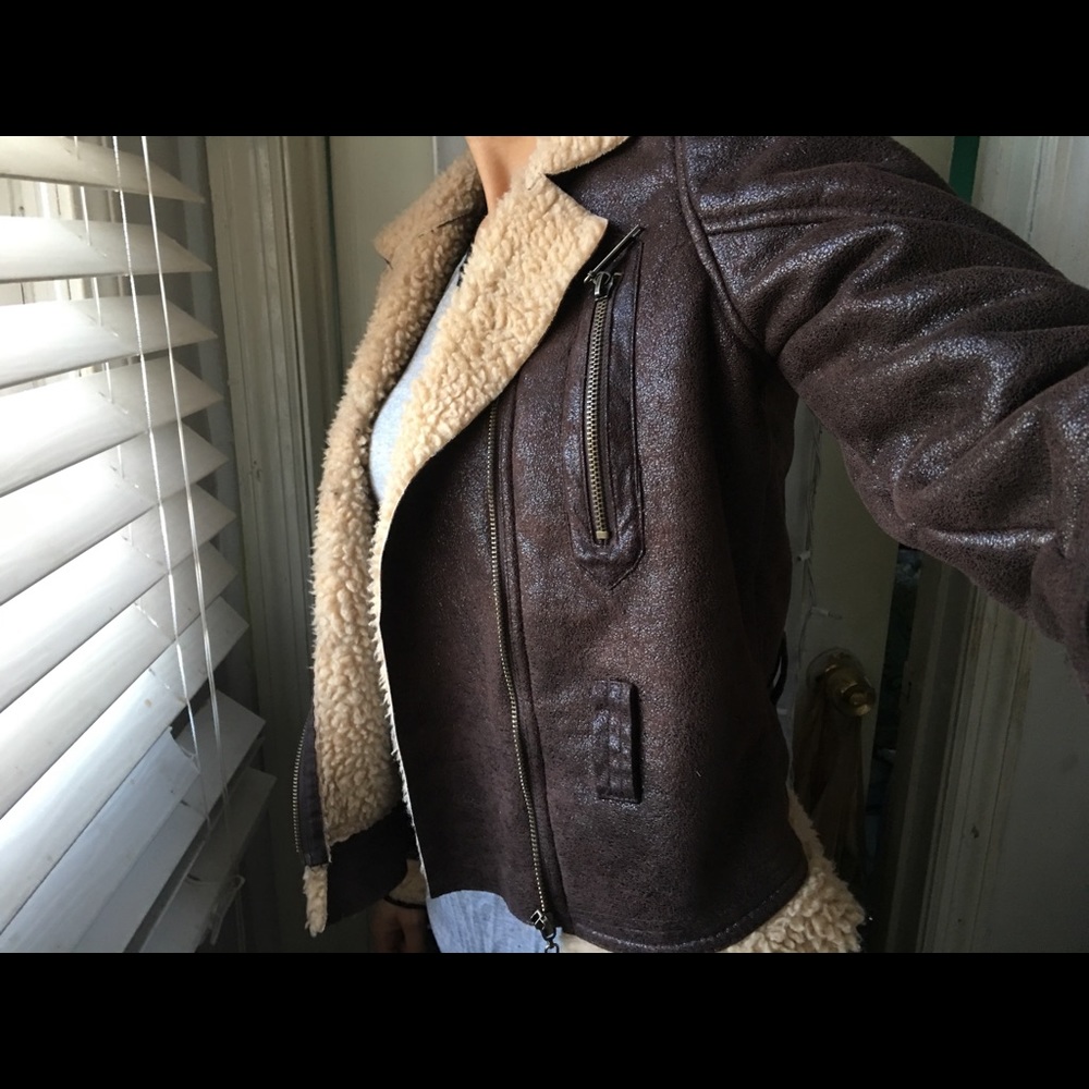 Faux leather jacket lined with Sherpa